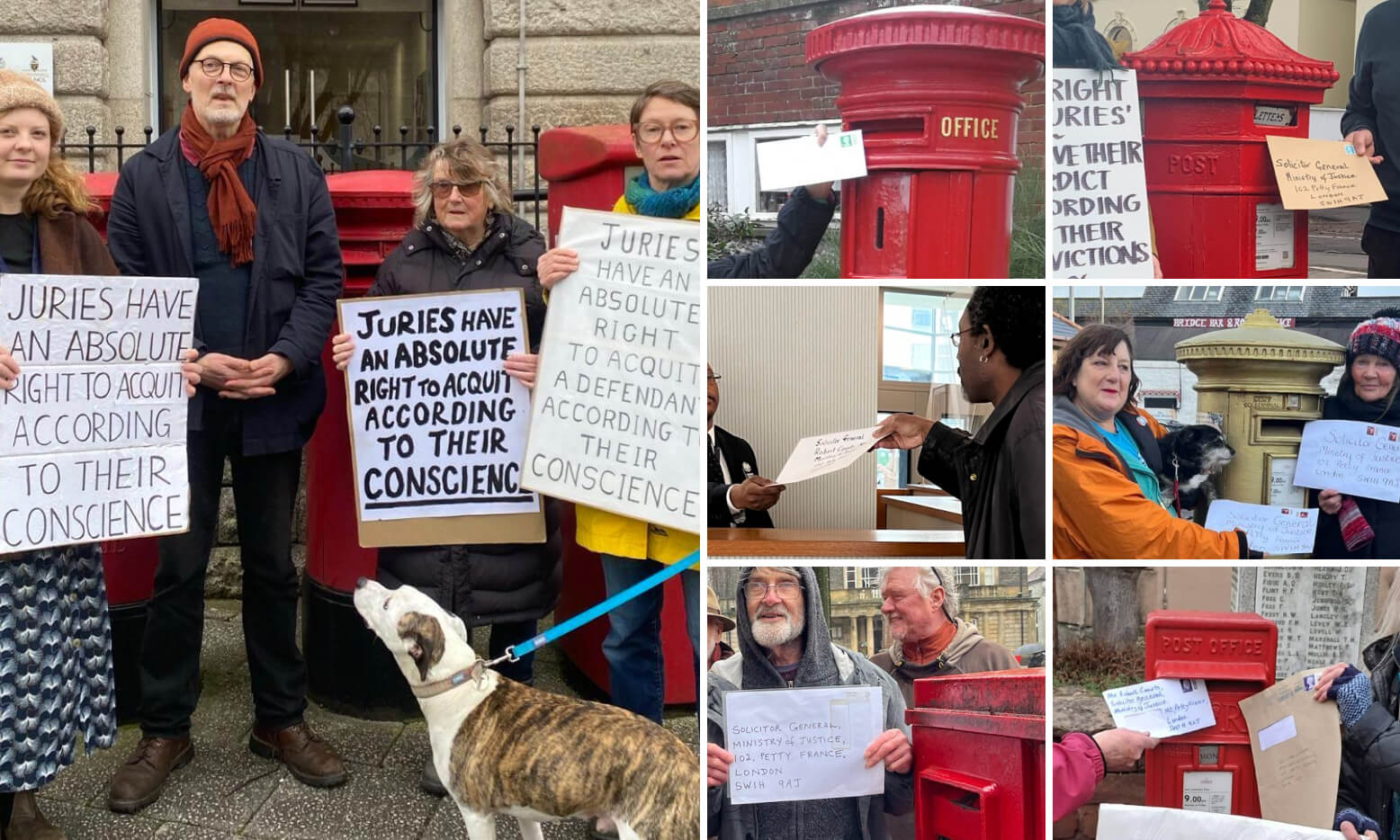A collage of photos of people (and dogs!) around the country posting letters
